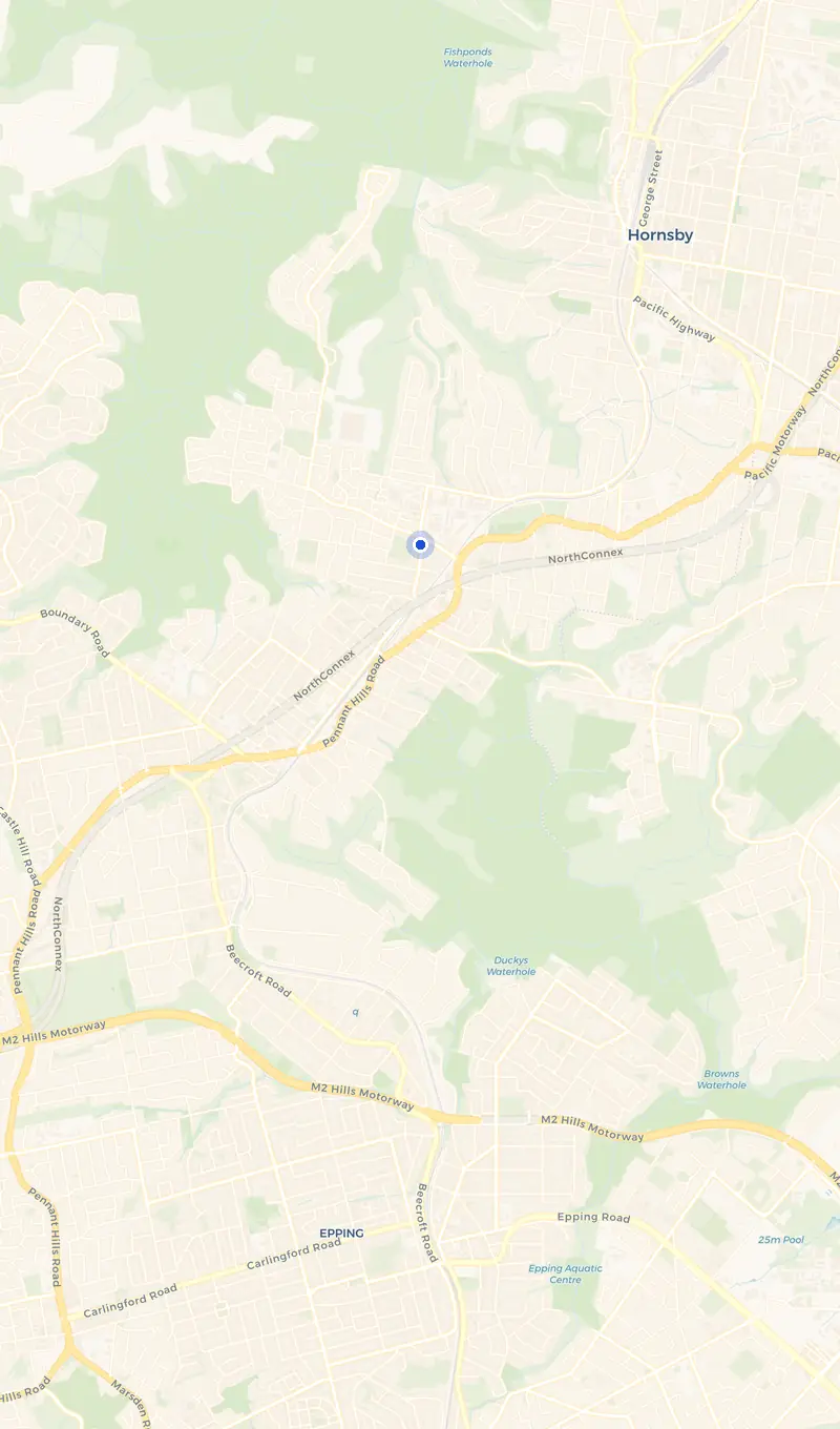 Map of the Thornleigh service area and the surrounding suburbs we cover.