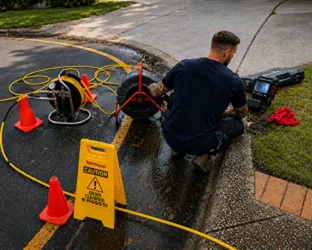 Plumber inspecting a blocked drain in Thornleigh